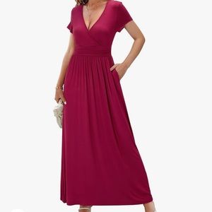 Wine Wrap Top Short Sleeve Maxi Dress